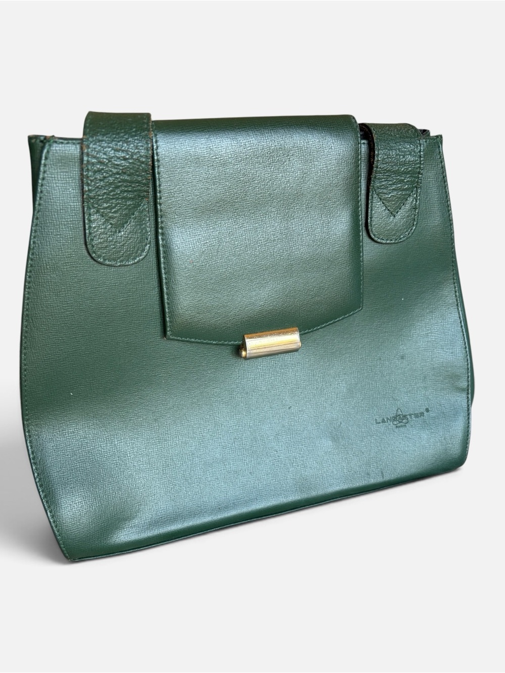 Vintage LANCASTER PARIS Made in France Green Leather Shoulder Handbag Purse